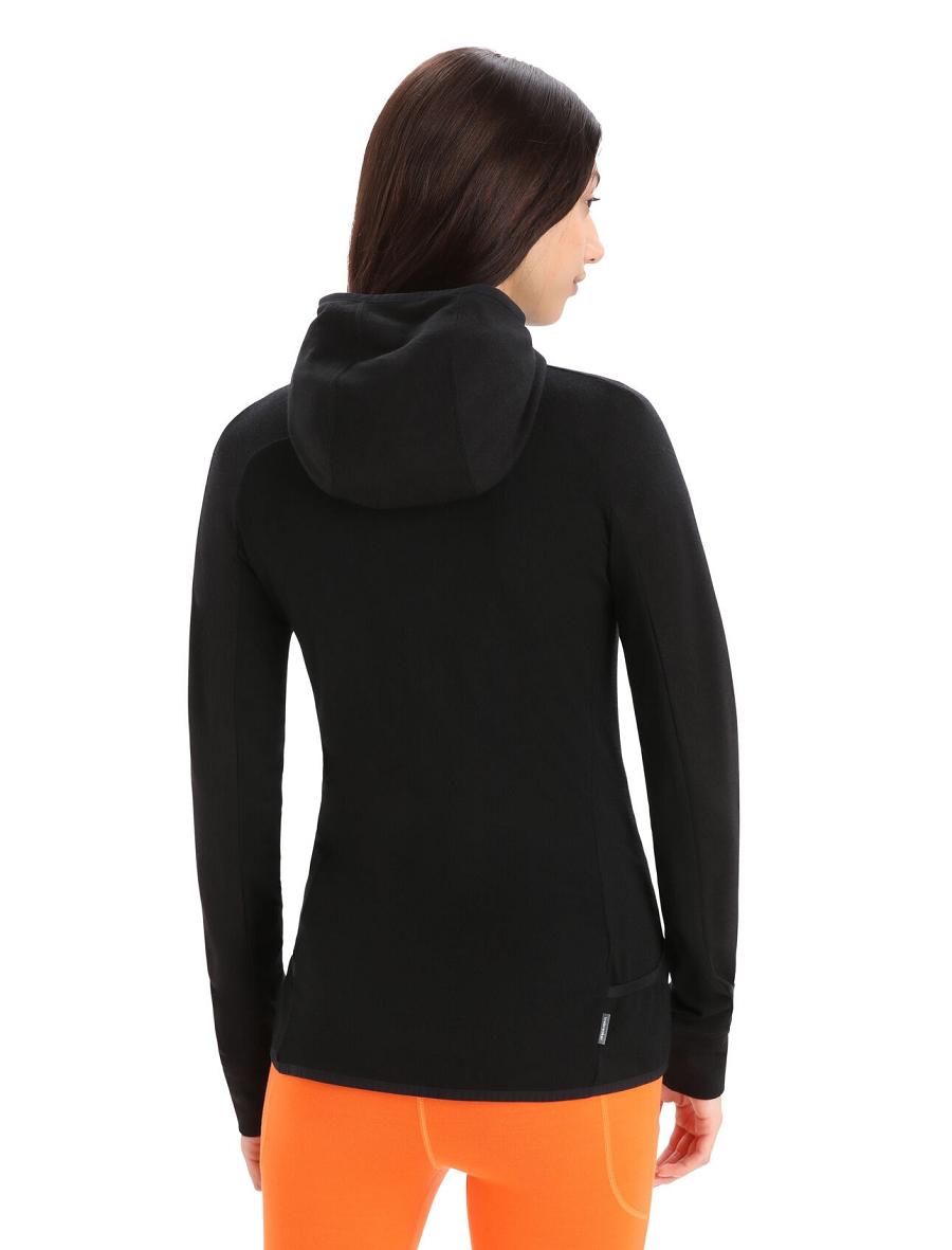 Bluzy Z Kapturem Icebreaker ZoneKnit™ Merino Long Sleeve Zip Damskie Czarne | PL 1273JPQJ